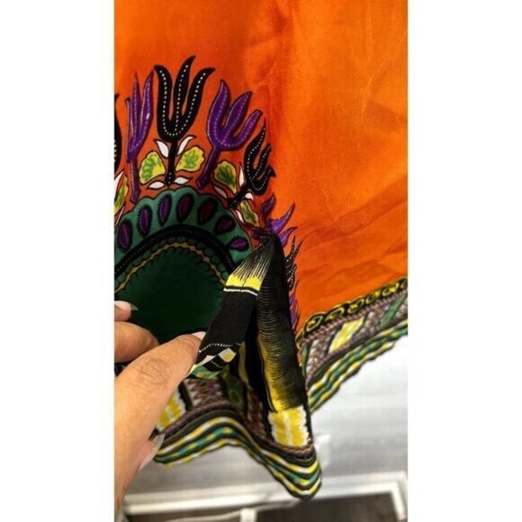 True Rock Women's Orange African Dashiki Dress Shirt/V neck Tunic Top - Picture 5 of 11